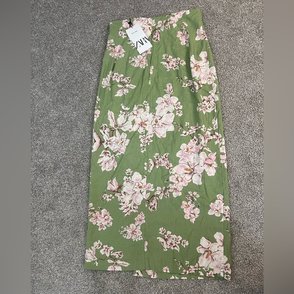 1 day sale! $15! NWT Zara Linen Blend Skirt Green Floral Size Small  3271/781 - Picture 10 of 15